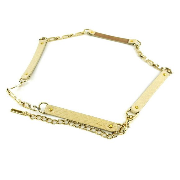 DOLCE & GABBANA Belt Python Beige Python Leather ~ Gold Bracket AUTH USED L3549 - Picture 1 of 8